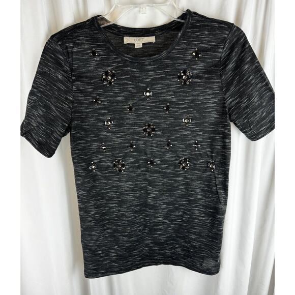Ann Taylor LOFT Jewel Embellished T-Shirt, Short Sleeves, Heather, Sz: XS, 56-12 - Picture 12 of 16